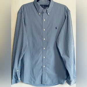 Polo by Ralph Lauren, Men’s, XL, Blue and White Stripe, Long Sleeve Button Down